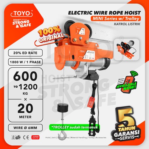 Mini Electric Hoist Trolley set / Katrol Listrik 600/1200Kg x 20M TOYO