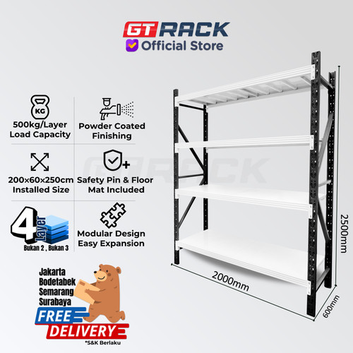 RAK BESI 500KG 4 TINGKAT 2.5 METER RACK GUDANG SUSUN TOKO SPAREPART