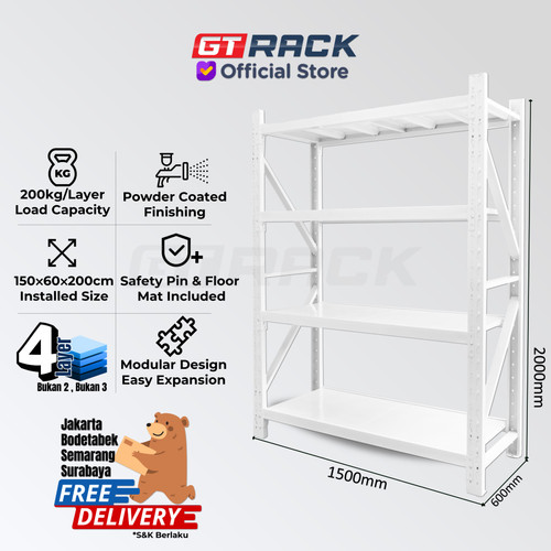 RAK GUDANG BESI 200KG 4 SUSUN 2 METER PANJANG 1.5 M RAK ARSIP DOKUMEN