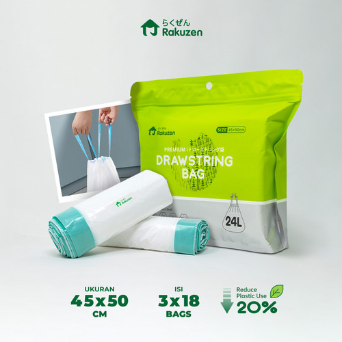 Rakuzen Premium Drawstring Bag Kantong Sampah Plastik Dengan Tali