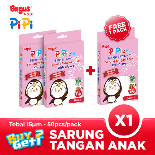 BUY 2 GET 1 FREE - Bagus PiPi Sarung Tangan Anak 15 µ 50 pcs