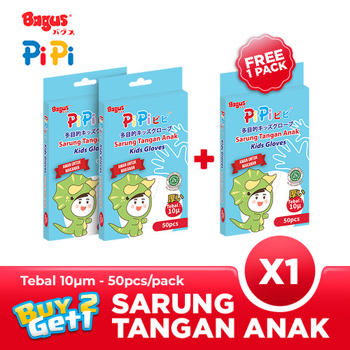 BUY 2 GET 1 FREE - Bagus PiPi Sarung Tangan Anak 10 µ 50 pcs