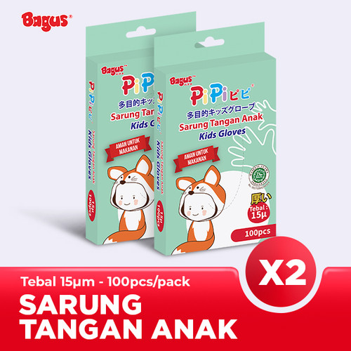 Twin Pack Bagus PiPi Sarung Tangan Plastik Anak 15 Micron 100's