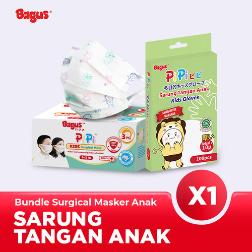 Bagus PiPi Sarung Tangan Plastik & Surgical Masker Anak Bundle-10 μm