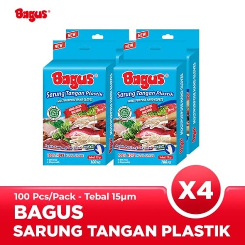 [ QUAD PACK ] Bagus Sarung Tangan Plastik 15 µ 100 pcs [ 4 Pack ]