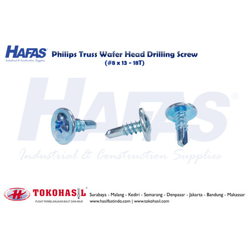 Sekrup Philips Truss Wafer Head Drilling Screw #8 x 13 - 18T (Putih)