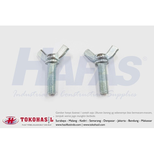 Wing Bolt M6 x 50 - P1.00, Putih (Baut kuping / kupu-kupu) ECERAN