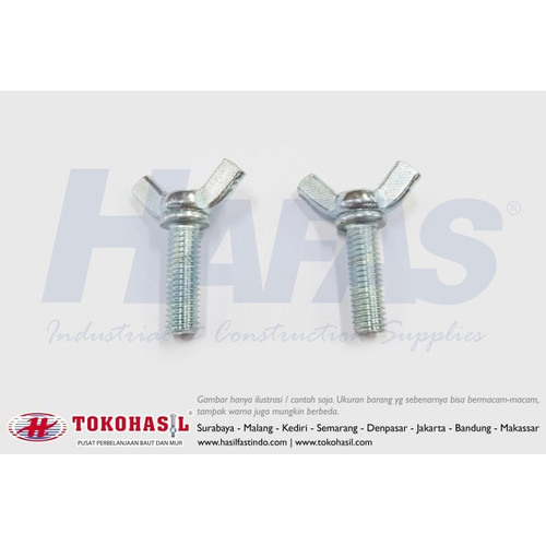 Wing Bolt M6 x 25 - P1.00, Putih (Baut kuping / kupu-kupu) ECERAN