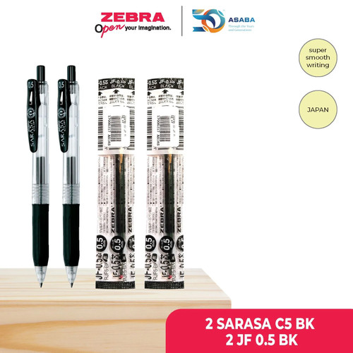 Zebra Paket Hemat Pulpen/Bulpen/Pen Sarasa Black 05mm + Refill