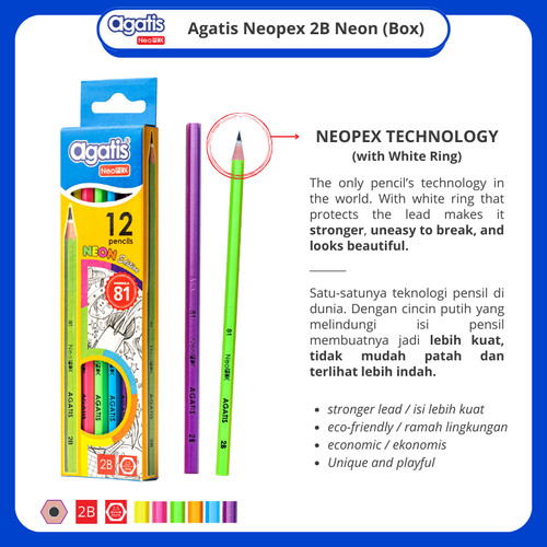 Agatis Neopex Pensil Tulis Neon 2B 1Box - Isi 12 Pcs