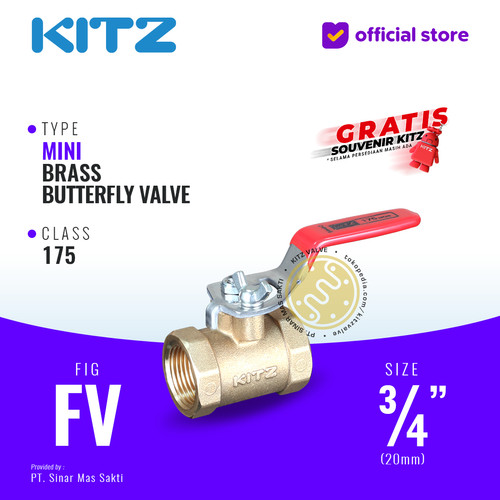 Mini Butterfly Valve Brass KITZ Fig. FV , 3/4" - 20A - 20mm , Drat / Screw