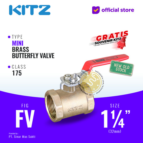 Mini Butterfly Valve Brass KITZ Fig. FV , 1 1/4" - 32A - 32mm , Drat / Screw