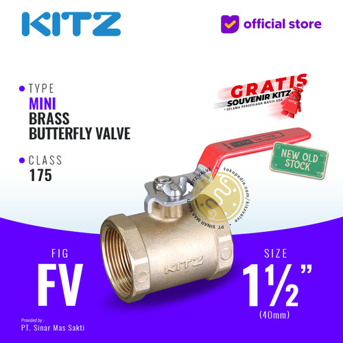 Mini Butterfly Valve Brass KITZ Fig. FV , 1 1/2" - 40A - 40mm , Drat / Screw