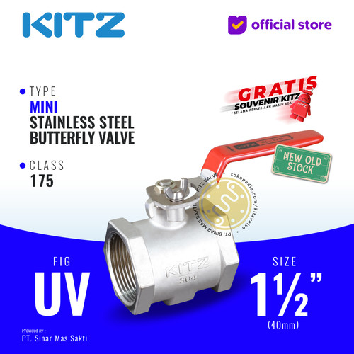 Mini Butterfly Valve SUS304 KITZ Fig. UV , 1 1/2" - 40A - 40mm , Drat / Screw