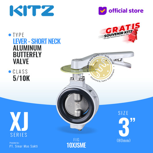 Butterfly Valve Alum , KITZ Fig. 10XJSME , 3" - 80mm , LEVER - SHORT