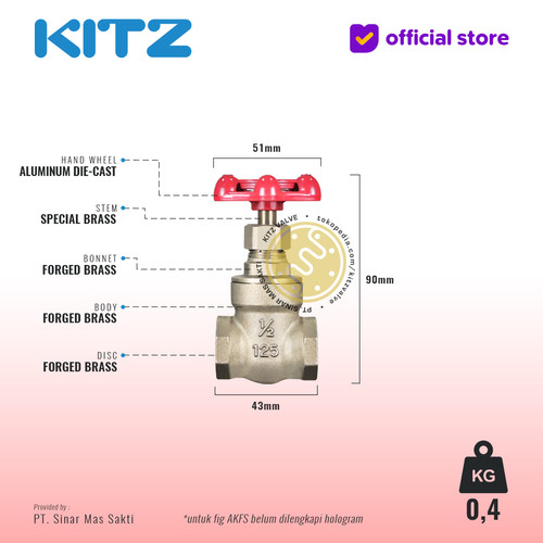 NPT Gate Valve Brass KITZ Fig. 125 AKFS , Drat Kasar