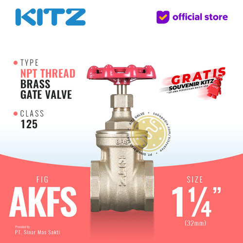 NPT Gate Valve Brass KITZ Fig. 125 AKFS , 1 1/4" - 32A - 32mm , Screw