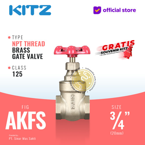 NPT Gate Valve Brass KITZ Fig. 125 AKFS , 3/4" - 20A - 20mm , Screw