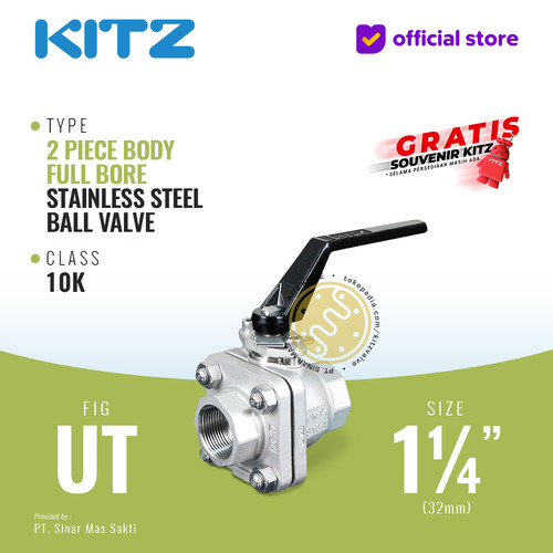 Ball Valve Full Bore SUS KITZ Fig. 10 UT , 1 1/4" - 32mm, Drat / Screw