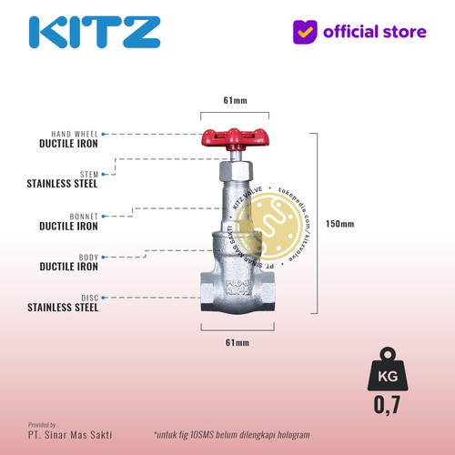 Gate Valve Ductile Iron KITZ Fig. 10 SMS , Drat / Screw