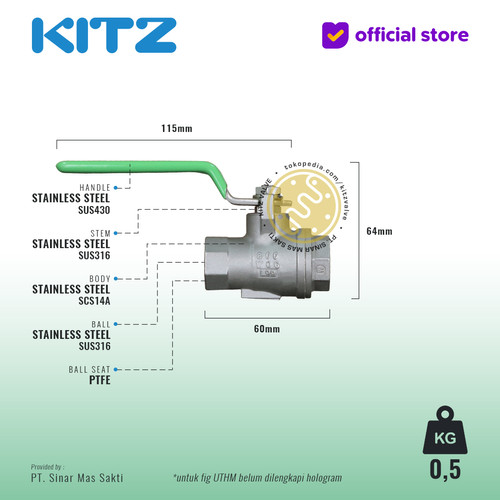 Ball Valve SUS316 KITZ Fig. 800 UTHM , Drat / Screw