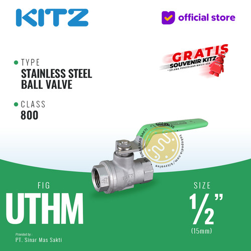 Ball Valve SUS KITZ Fig. 800 UTHM , 1/2" - 15A - 15mm , Drat / Screw