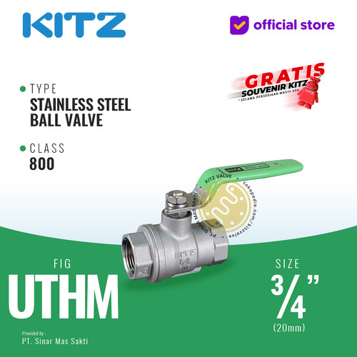 Ball Valve SUS KITZ Fig. 800 UTHM , 3/4" - 20A - 20mm , Drat / Screw