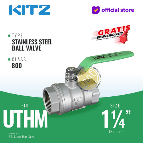 Ball Valve SUS KITZ Fig. 800 UTHM , 1 1/4" - 32A - 32mm , Drat / Screw