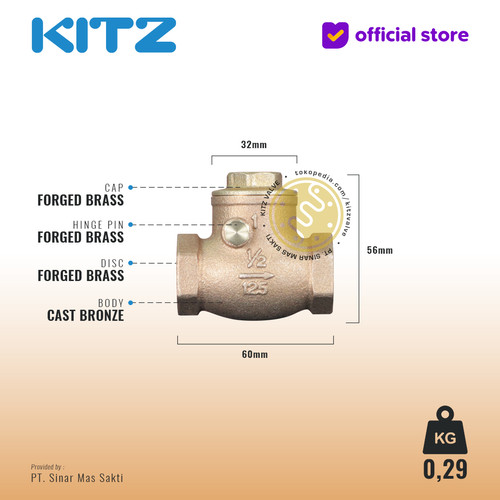 NPT Klep Tabok / Swing Check Valve KITZ Fig. 125 AKR , Drat / Screw