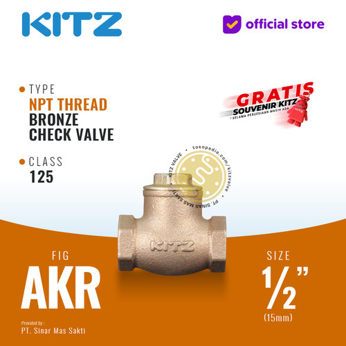 NPT Klep Tabok / Check Valve KITZ Fig. 125 AKR , 1/2" - 15mm , Drat