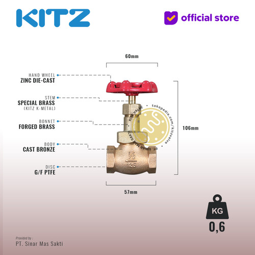 Globe Valve Soft Seat Bronze KITZ Fig. 125 G , Drat / Screw