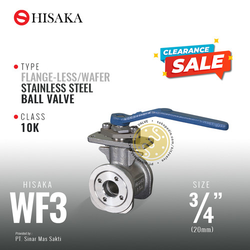 Ball Valve Flange-Less / Wafer , HISAKA Fig. WF3 , 3/4" - 20A - 20mm