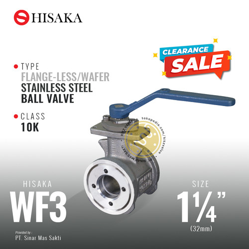 Ball Valve Flange-Less / Wafer , HISAKA Fig. WF3 , 1 1/4" - 32A - 32mm