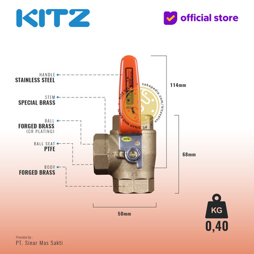 Ball Valve 3-Way KITZ Fig. 400 TN , Drat / Screw