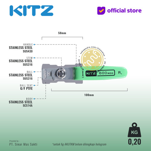 Ball Valve NPT SUS316 KITZ Fig. 600 AKUTKM , Drat / Screw Kasar