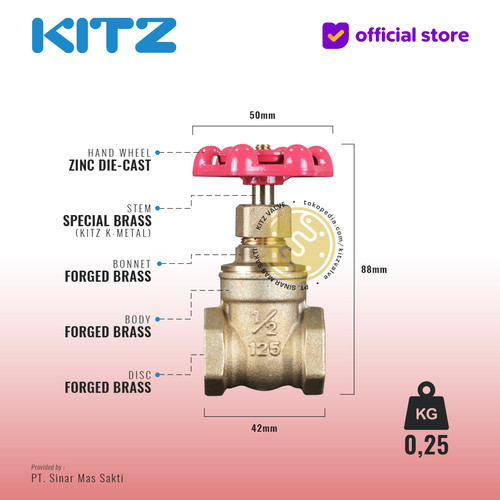 Gate Valve Brass KITZ Fig. 125 FH , Drat / Screw