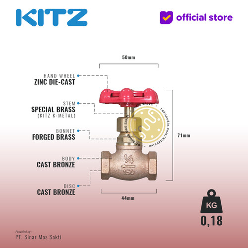 Globe Valve Bronze KITZ Fig. 150 C , Drat / Screw