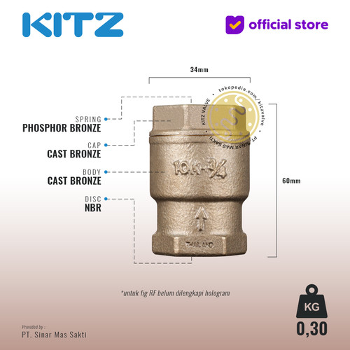 Tusen Klep / Vertical Check Valve with Spring / Per, KITZ Fig. 150 RF