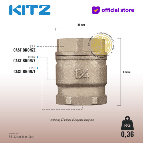 Tusen Klep / Vertical Check Valve - No Spring / Per , KITZ Fig. 125 VF