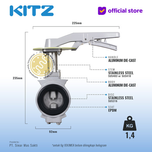 Butterfly Valve Aluminum KITZ Fig. 10XJMEA - LEVER - Flange