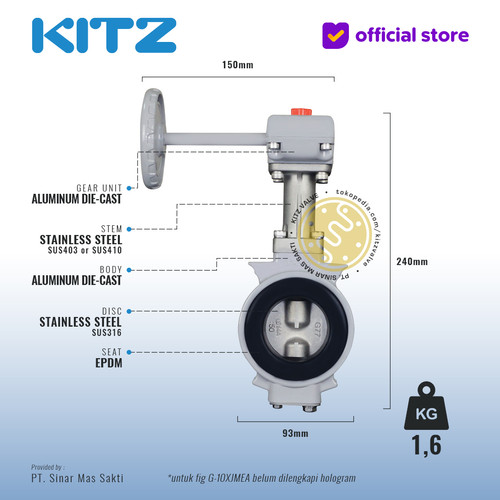 Butterfly Valve Aluminum KITZ Fig. G-10XJMEA - GEAR - Flange