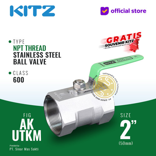 Ball Valve NPT SUS KITZ Fig. 600 AKUTKM , 2" - 50A - 50mm , Drat Kasar