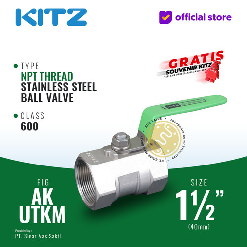 Ball Valve NPT SUS KITZ Fig. 600 AKUTKM , 1 1/2" - 40mm , Drat Kasar