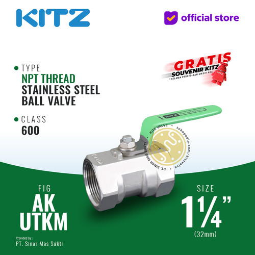 Ball Valve NPT SUS KITZ Fig. 600 AKUTKM , 1 1/4" - 32mm , Drat Kasar