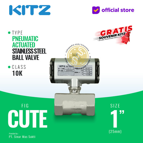 Ball Valve Pneumatic SUS316 KITZ Fig. C-UTE , 1" - 25mm , Drat / Screw