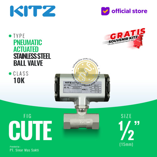 Ball Valve Pneumatic SUS316 KITZ Fig. C-UTE , 1/2" - 15mm Drat / Screw