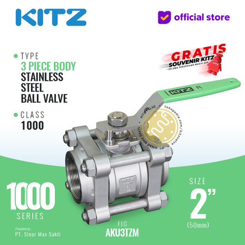 KITZ 3-Piece SUS Ball Valve Fig. 1000 AKU3TZM , 2" - 50mm , Drat NPT