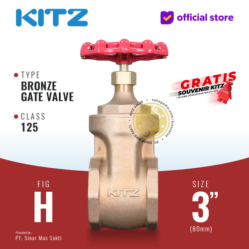 KITZ Bronze Gate Valve Fig. 125 H , 3" - 80A - 80mm , Drat / Screw