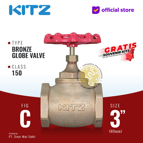 KITZ Bronze Globe Valve Fig. 150 C , 3" - 80A - 80mm , Drat / Screw