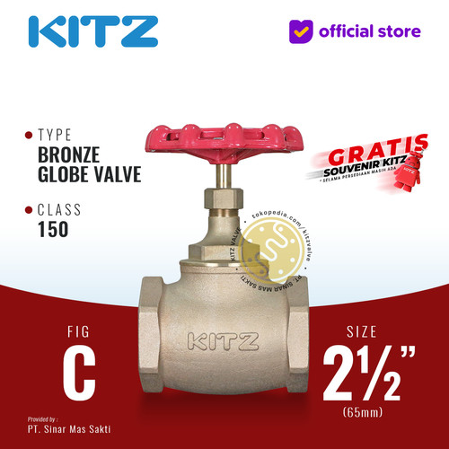 KITZ Bronze Globe Valve Fig. 150 C , 2 1/2" - 65mm , Drat / Screw